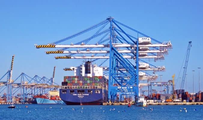 Maritime Port Authority Bond Cargo ship docked at maritime port